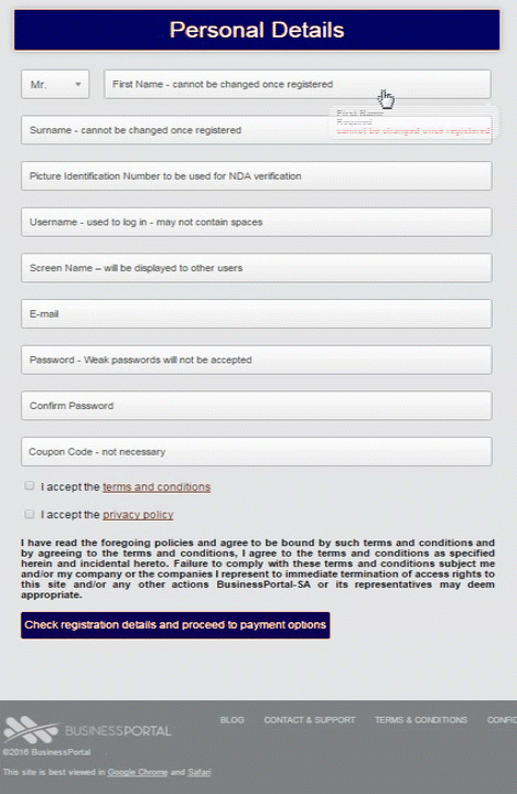 Registration Page